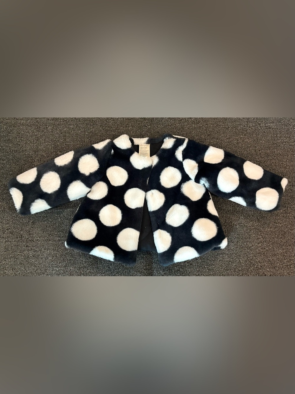 First Impressions Black and White Polka Dot Faux Fur Jacket 2018